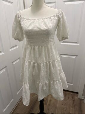 SHEIN Off Shoulder Eyelet Embroidery Ruffle Hem Dress Size S